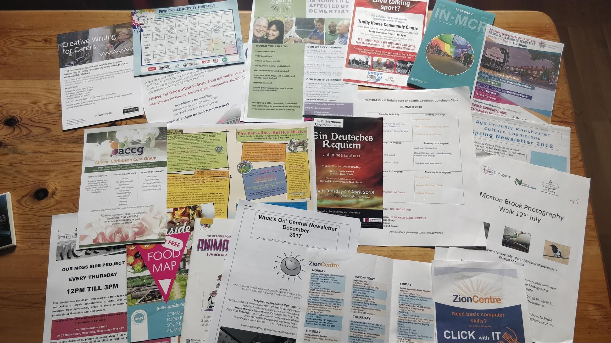 A huge stack of flyers and leaflets all with info in different formats and sizes