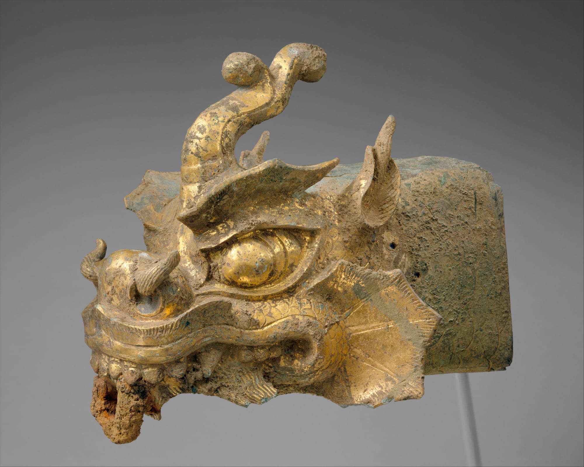 A bronze finial for a rafter in the shape of a dragon's head, from 10th Century Korea